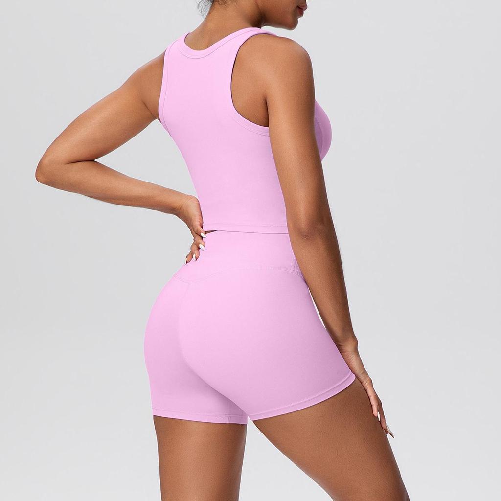 Bare-Feel Sports Tank & High-Waist Butt-Lifting Shorts Set - Quick-Dry Running & Yoga Wear