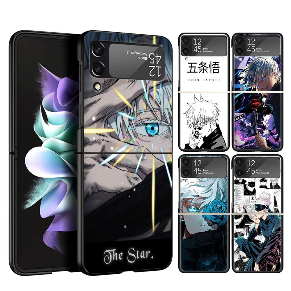 Kaisens Jujutsus Gojo Satoru Hülle Handyhülle für Samsung Galaxy Z Flip 6 5 4 3 5G ZFlip6 ZFlip5 ZFlip4 ZFlip3 Schwarz Hart Trend