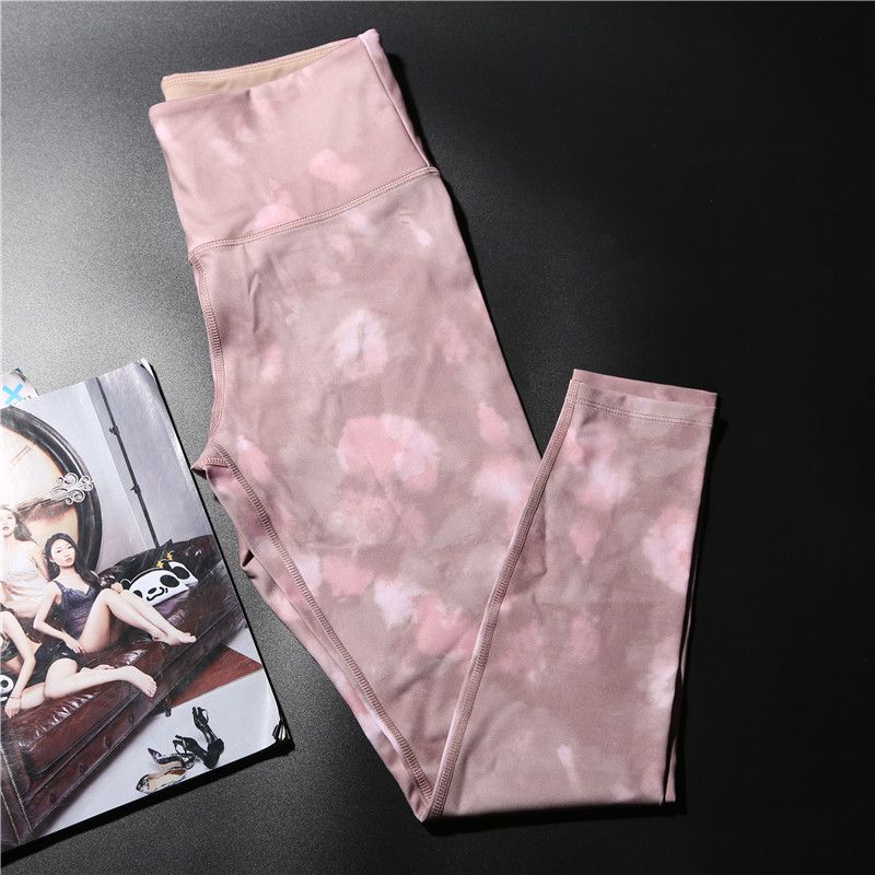 Yoga High Waist Breathable Tie-Dye Pocket Sports Pants Soft pink XS