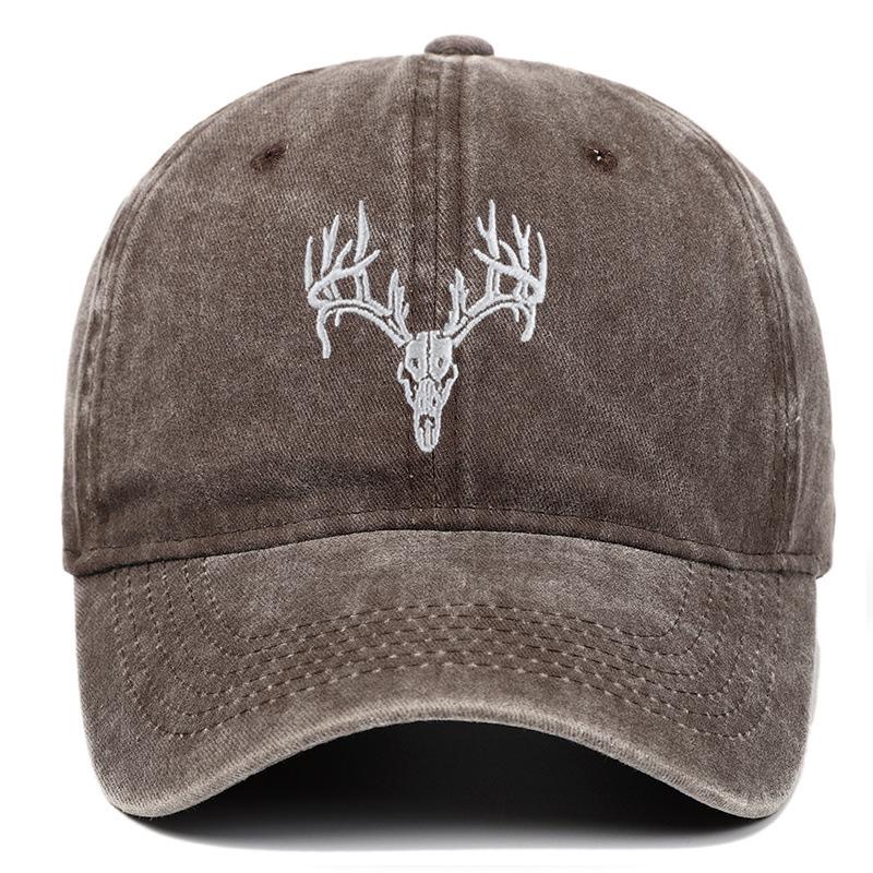 Unisex Fun Embroidered Deer Head Cap - Adjustable, Washable, Non-Deforming Cotton Elk Baseball Hat