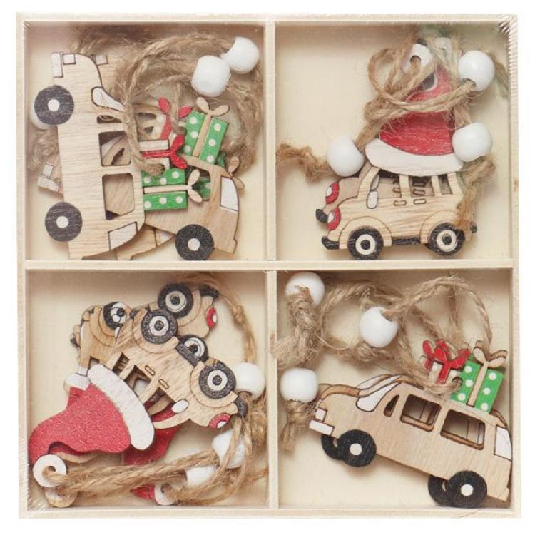 

8 Pcs Christmas Decorations Christmas Tree Wooden Pendants Owl Car Angel Decor