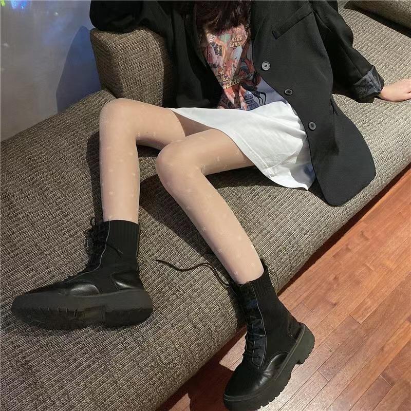 Dámské sexy Vintage falešné punčochy s potiskem mašličky z tenké síťoviny