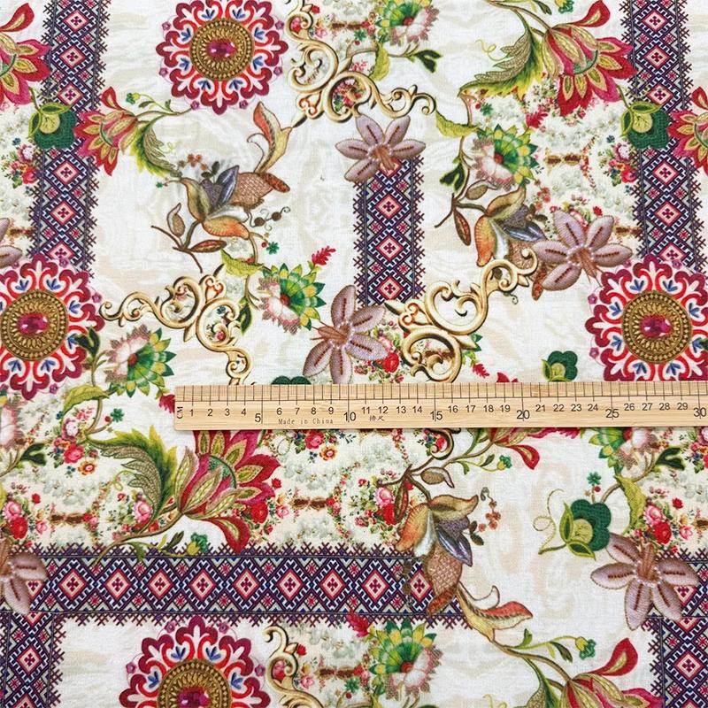 Persian Style Encrypt Cotton Linen Printed Fabric for Tablecloths Curtains Background Decoration Sofa Covers DIY Sewing Fabrics