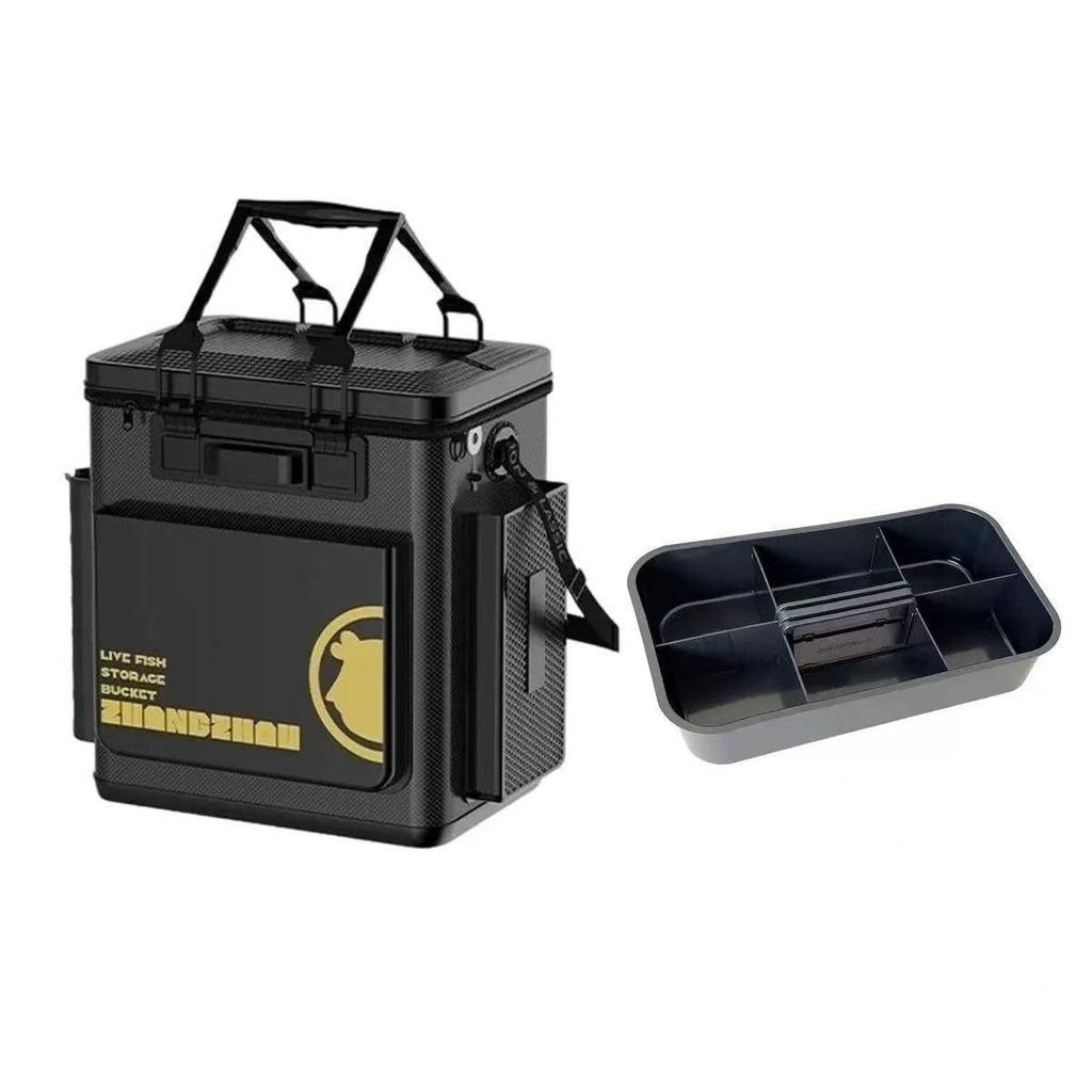 Foldable Hard Shell Fishing Bucket & Seat with Integrated Live Fish Storage