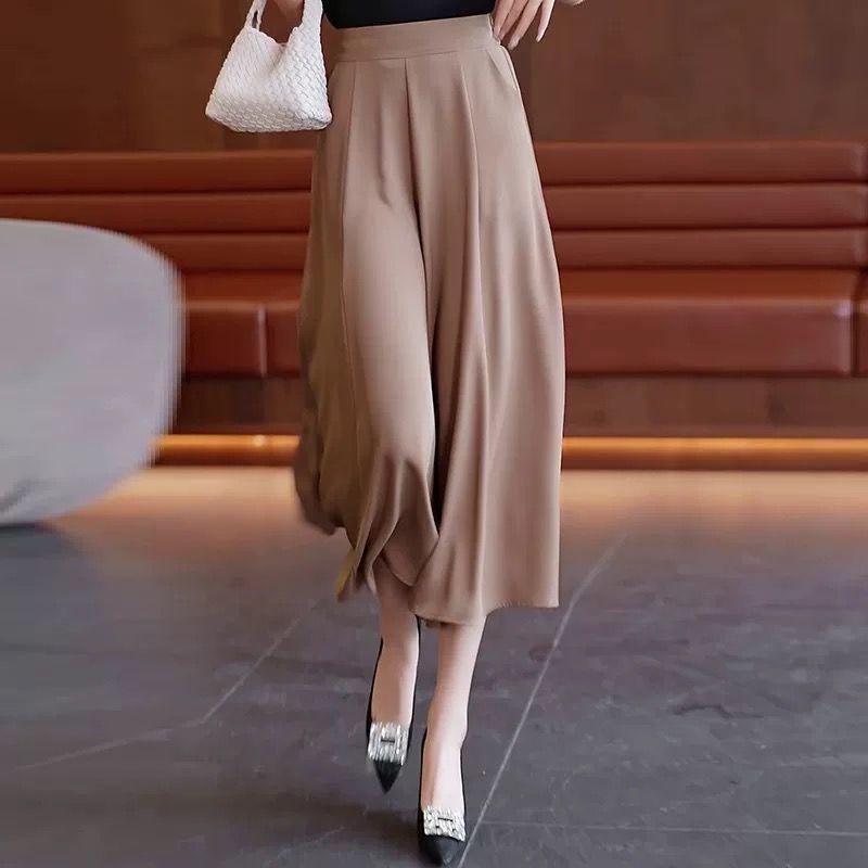 Women's 2026 Summer Ice Silk High Waist Wide-Leg Skirt Pants - Thin, Casual, Seven-Point Style