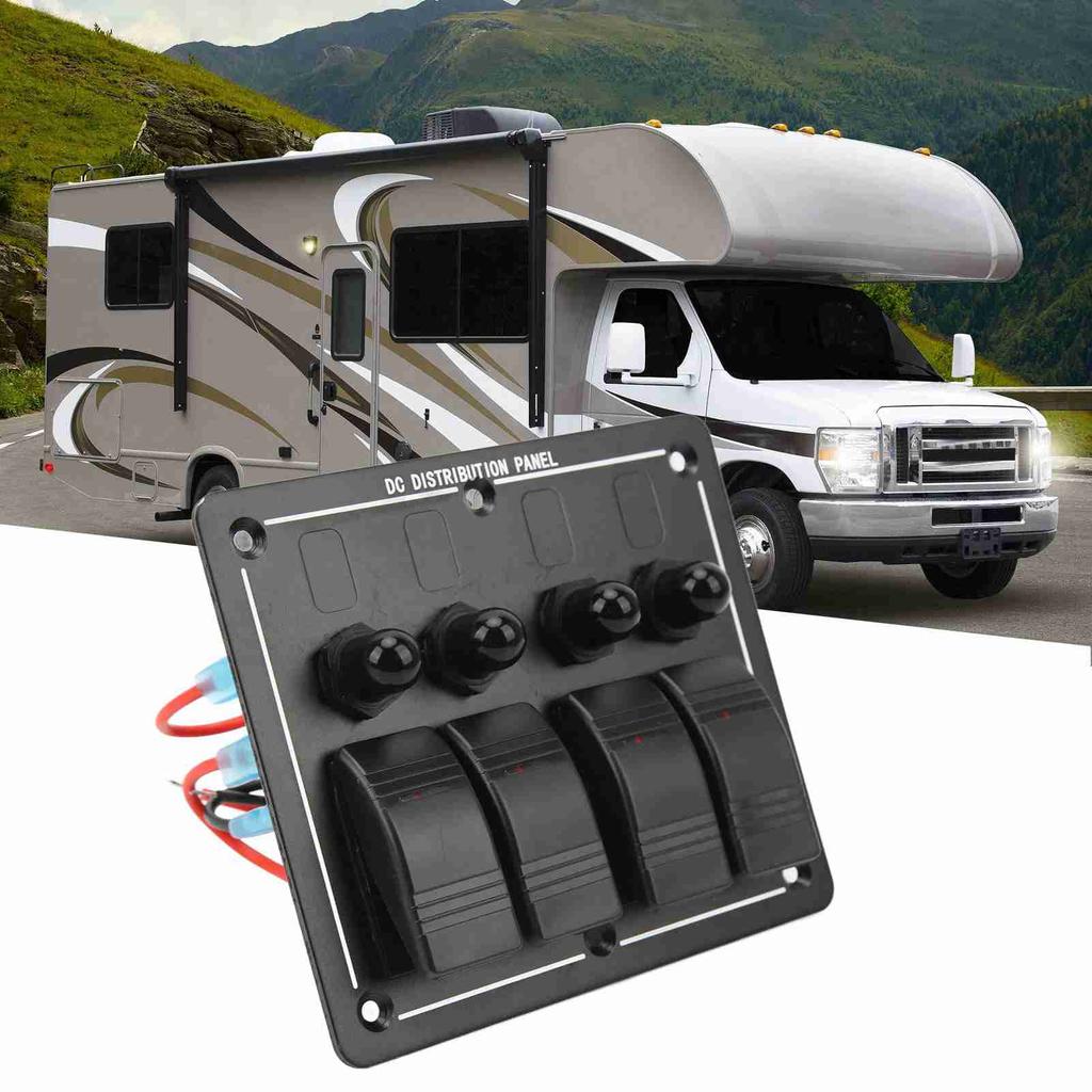 4 Gang Rocker Switch Panel 12‑24V ON Off Toggle Switch Panel IP66 Waterproof with LED Indicator for 