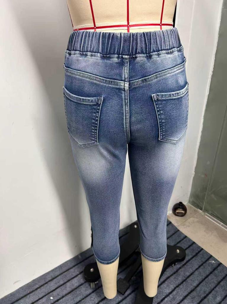 Pantaloni di jeans corti elasticizzati da donna europei e americani con elastico in vita e coulisse