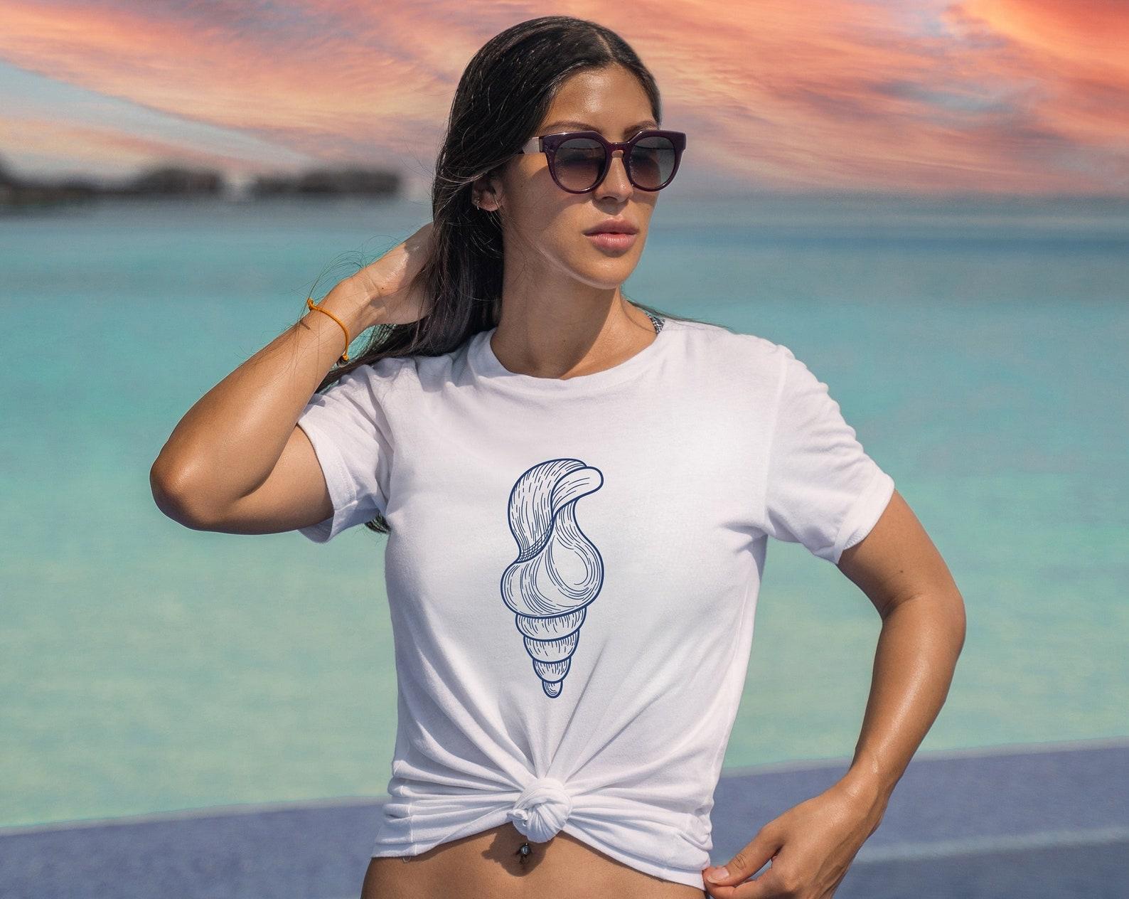 Sea Shell T-Shirt, Beach Graphic Shirt, Nautical Ocean Tee, Summer Beach Top, Coastal Vacation Shirt 2XL