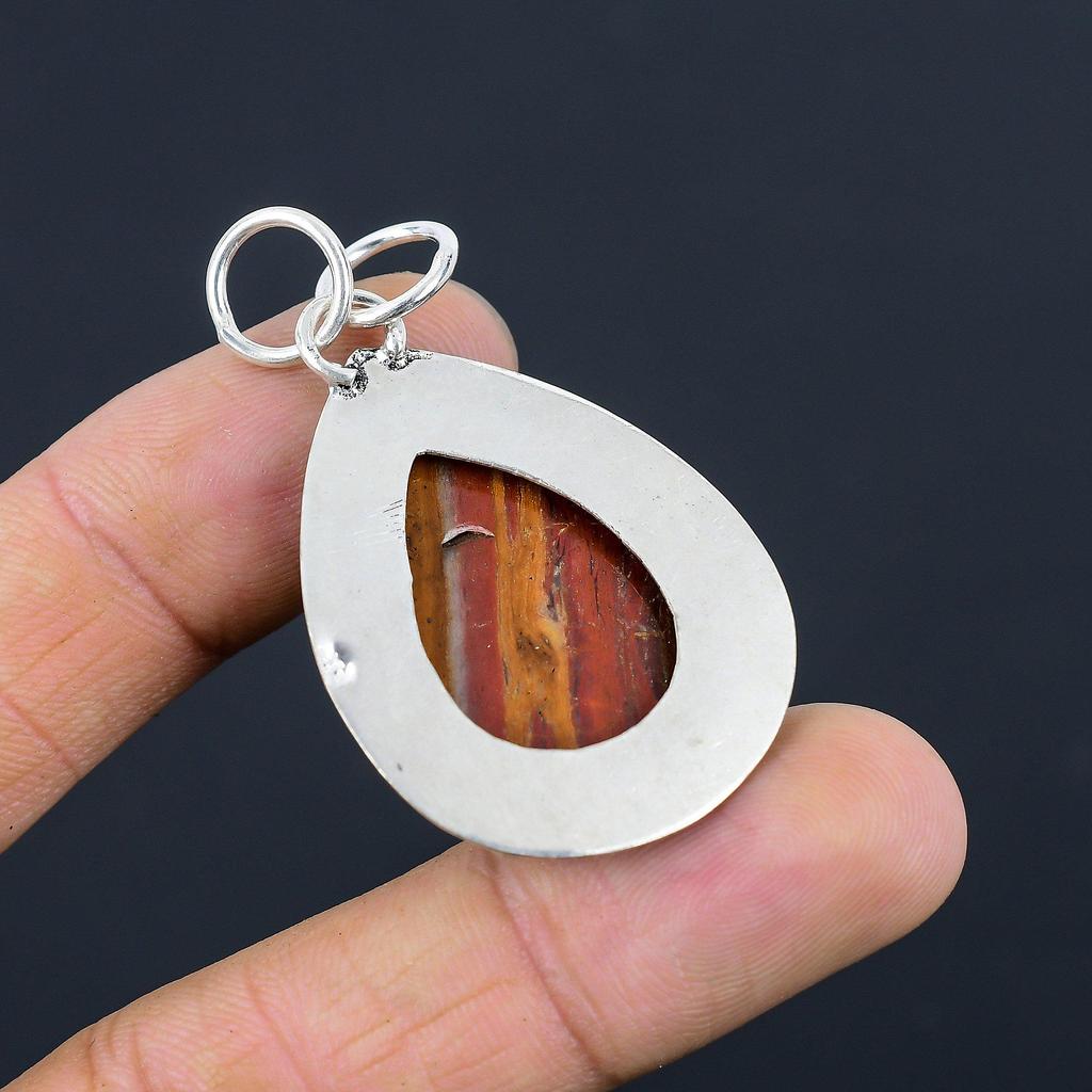 Natural Red Snakeskin Jasper Gemstone 925 Sterling Silver Pendant For Girls