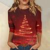 Women's Casual Fashion Christmas Print Three-Quarter Sleeve Top