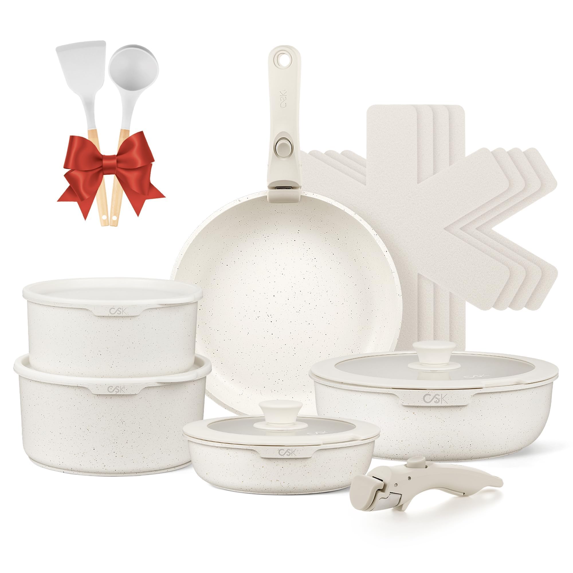 

Набор сковород KOCH SYSTEME CS с мраморным покрытием и съемными ручками, не содержащий ПФОК и другие токсичные вещества, для индукционных и газовых плит, простой в уходе, включает 17 предметов. ПФОС,