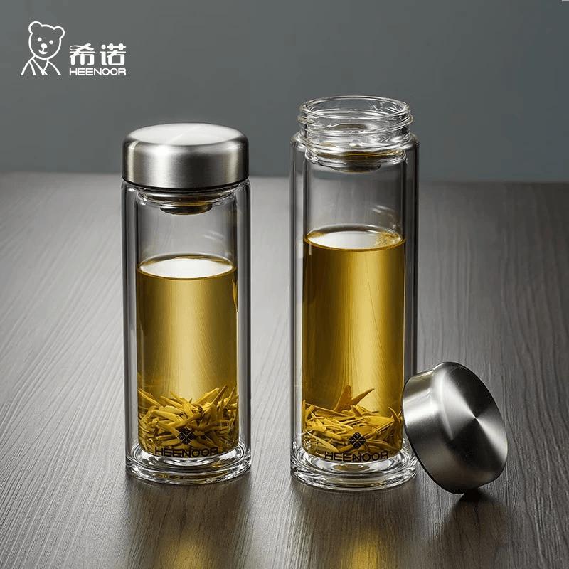 Xinuo N6569 Portable Double-Layer High Borosilicate Glass Tea Infuser Cup