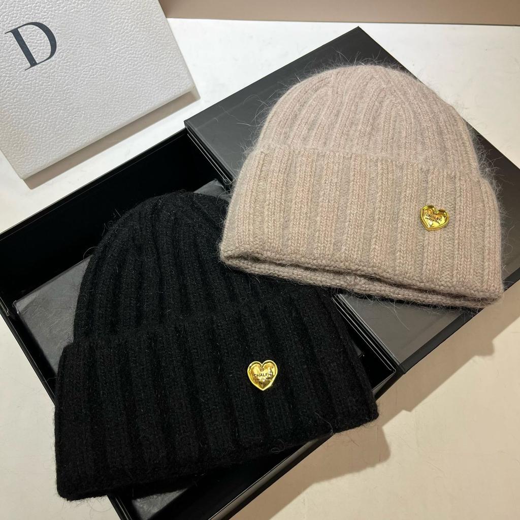 Xiaoxiangfeng Love Cha High Quality Rabbit Hair Knitted Hat Women'S Face Small Wide Stripe Sweet Wool Hat
