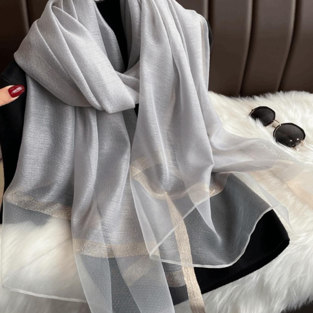 Solid Color Women Hijab Shawls Large Long Shawls Elegant Luxury Silk Scarf  Girl серый