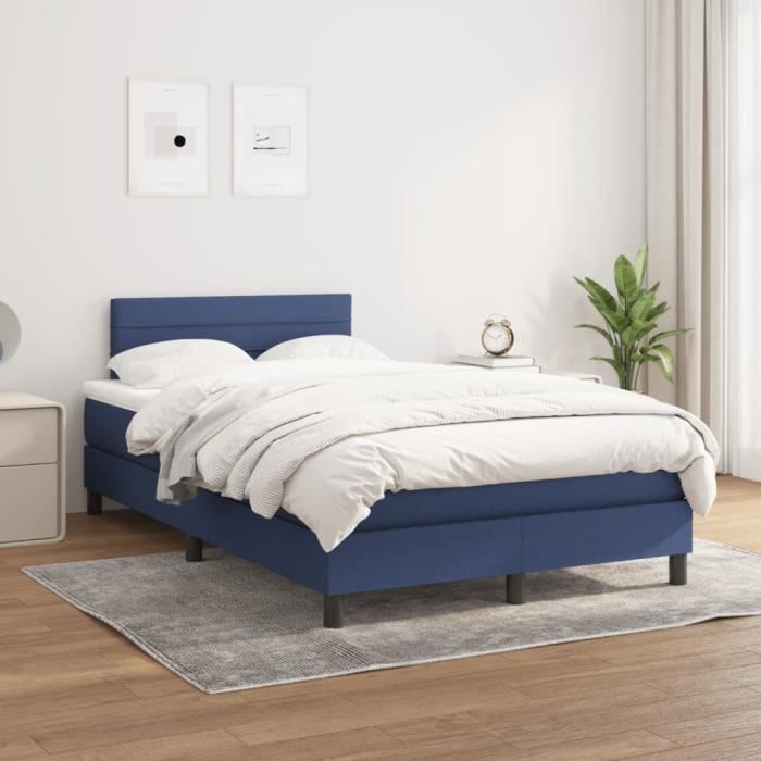 3140127 vidaXL Lit à sommier tapissier avec matelas Bleu 120x200 cm Tissu