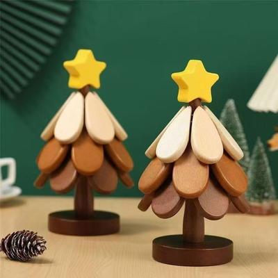 Heat Resistant Wooden Trivets Decorative Anti Scald Foldable Table Mats Protective Auto-Folding Christmas Tree Potholder Set