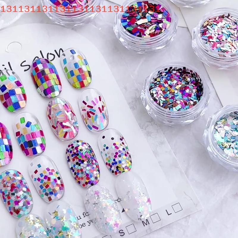 1jar Manicure Accessories DIY Nail Art Design Colorful Iridescent Laser Nail Glitter Decoration Mixed Colors Sequin Flakes