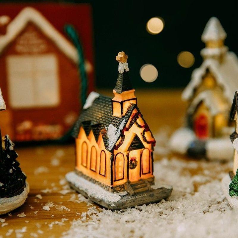 Christmas micro landscape mini luminous small house tabletop ornament Christmas tree ornament children's small gift
