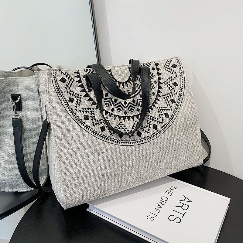 

Сумка-тоут большой емкости в стиле ретро-этнического стиля, новая женская персонализированная сумка через плечо с принтом на молнии, модная универсальная сумка (30cm<Max Length<50cm)