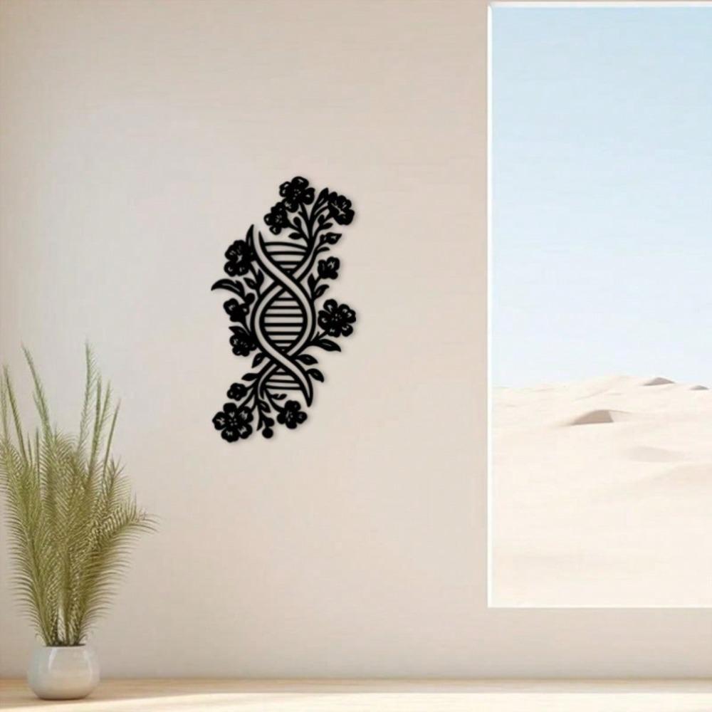Black Flower DNA Helix Metal Wall Art for Indoor Outdoor Home Office Laboratory Decor Durable Science Gift