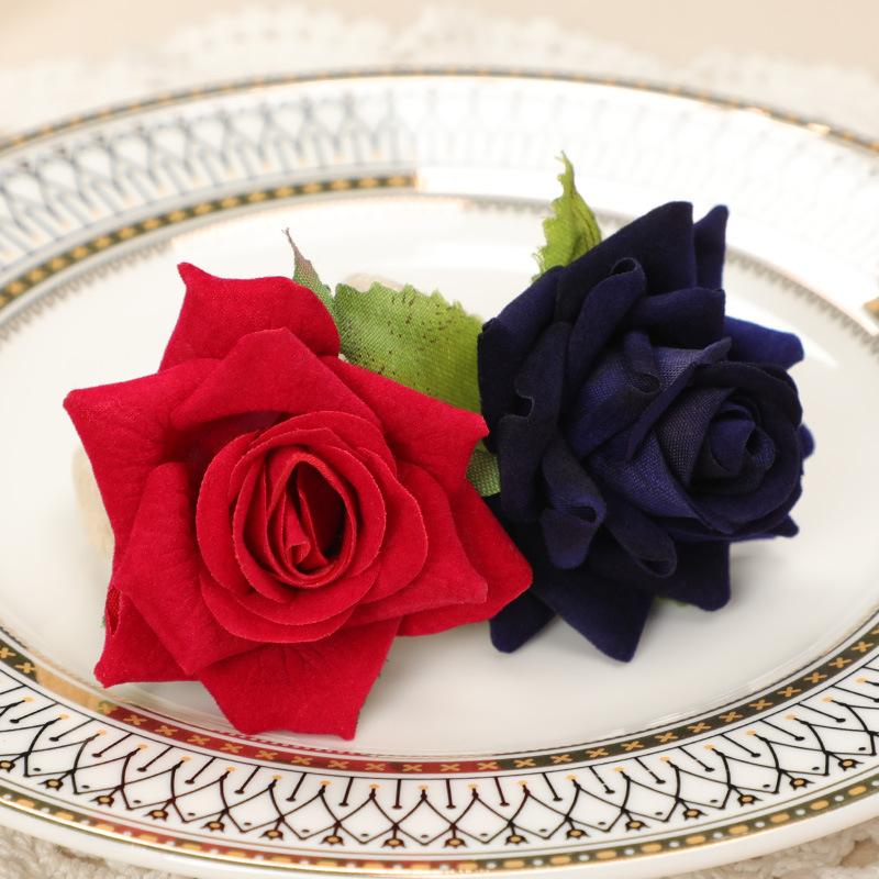 6-2PCS Artificial Flower Napkin Rings Rose Napkin Ring Serviette Buckles Holder Table Decoration Wedding Valentine's Day Party