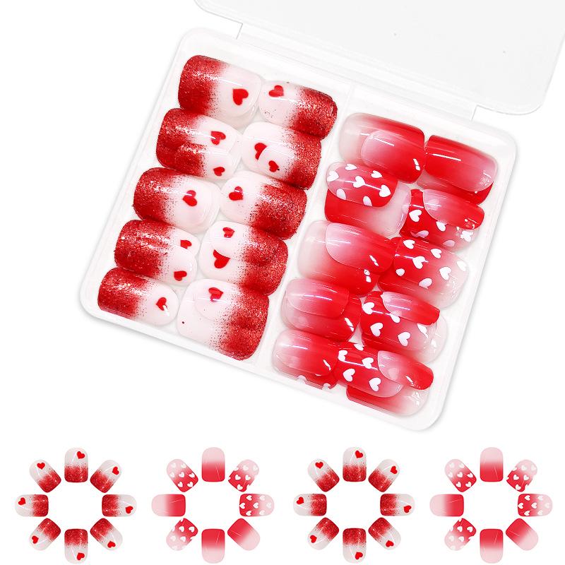 

48-Piece Glossy Ombre Heart Valentine s Day Press-On Nail Set