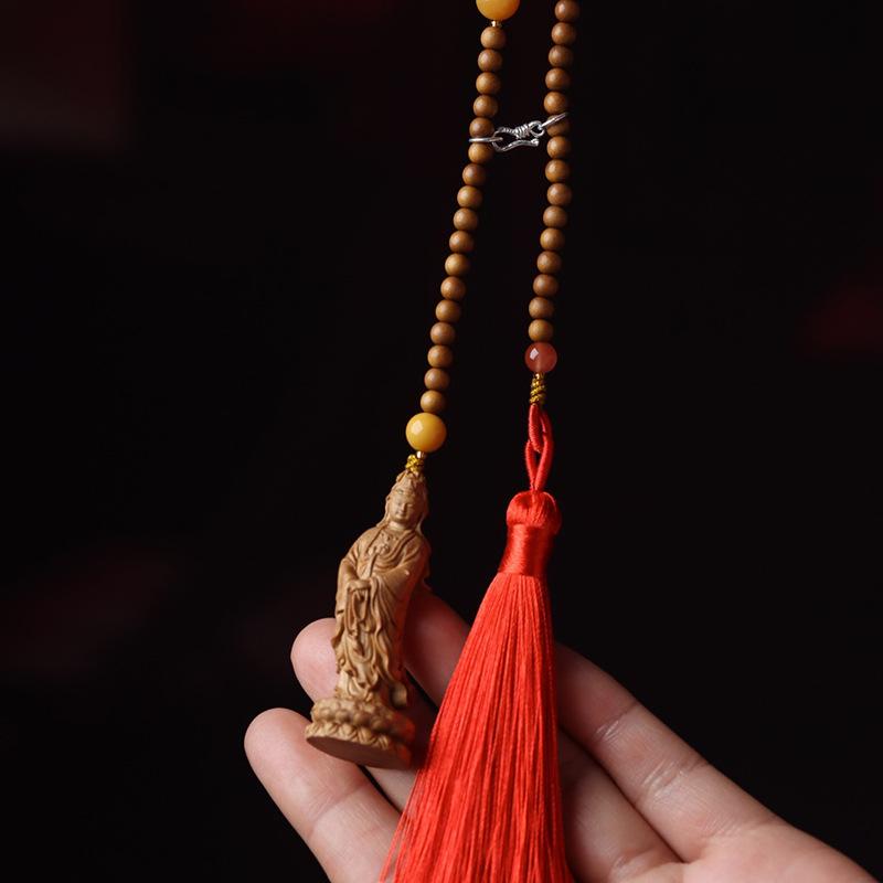 Sandalwood Guanyin Bodhisattva Pendant Charm for Car or Bag