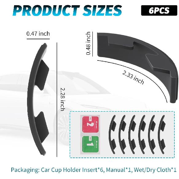 6PCS Upgraded Silicone Car Cup Holder ert with Arc Leaf Design,Soft Cupholder ert for Car to Reduce Cup Sliding & Shaking,Large Adhesive Backing Cups