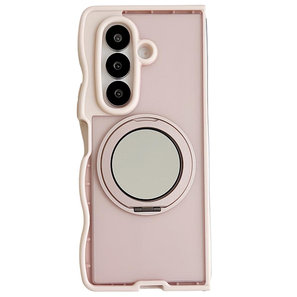 For Samsung Galaxy Z Fold7 5G Magnetic Case Mirror Rotating Kickstand Wave Edge TPU+PC Phone Cover