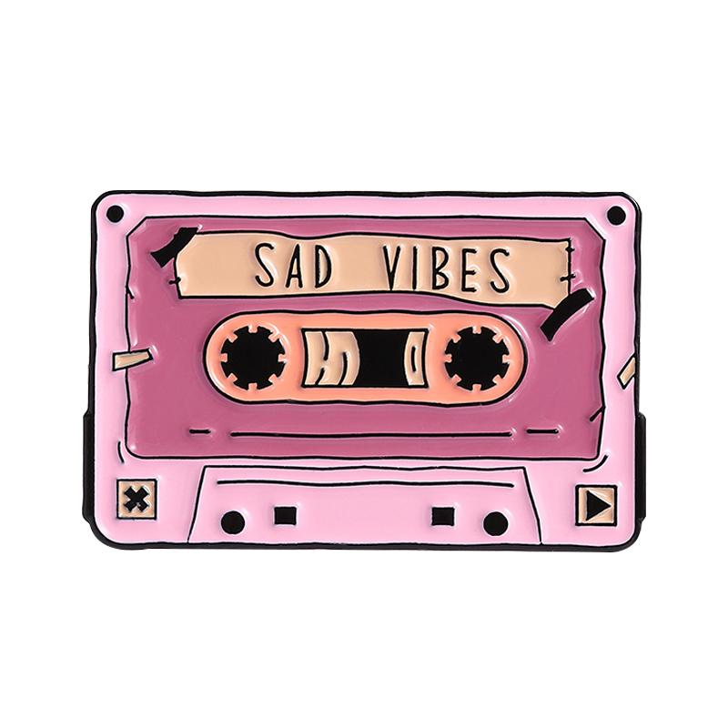 Retro Cassette Tape Enamel Pin Sad Vibes Chill Out Music Tape Metal Brooches Lapel Backpack Badge Jewelry Gifts For Friends