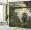 Lake Sunset Shower Curtain with Hooks – Wooden Dock & Rowboat, Golden Sunbeams, Romantic Evening Nature Scene