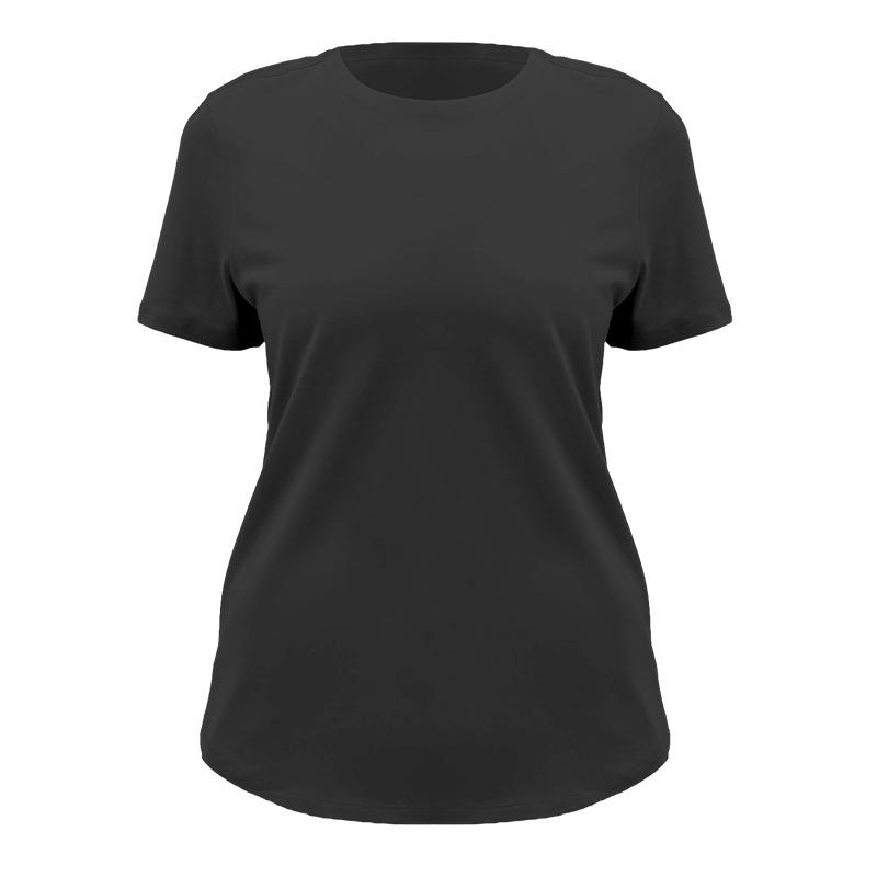 Women's Short Sleeve Round Neck Cotton-Spandex Yoga T-Shirt - Soft, Comfortable, Solid Color for Fitness & Casual Wear.