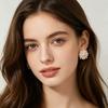 1 Pair Stud Earrings Imitation Pearl Cubic Zirconia Stone Inlaid Flower Shape French Style Blue Enamel Ear Studs Jewelry Gift