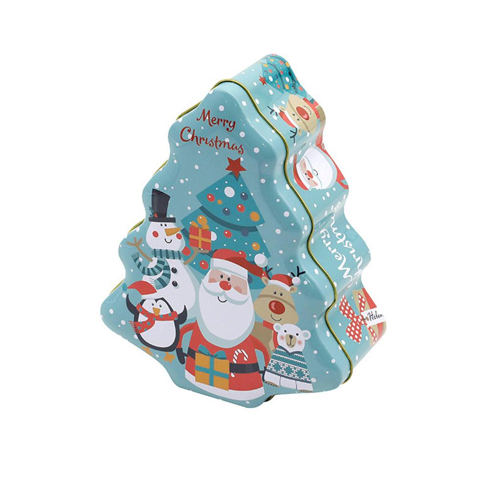 Cutie de tablă în formă de brad de Crăciun Biscuiți de Crăciun Moș Crăciun Biscuiți pentru depozitare bomboane Cutie metalică Om de zăpadă imprimat Organizator borcan sigilat