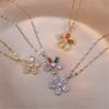 Female Crystal Rainbow White Zircon Stone Flower Pendant Necklace Vintage Gold Color Wedding Jewelry For Women