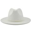 Woolen Hat Elegant Fashion Pearl Woolen Hat British Style Jazz Hat Big Brim Hat Women's Autumn and Winter Top Hat