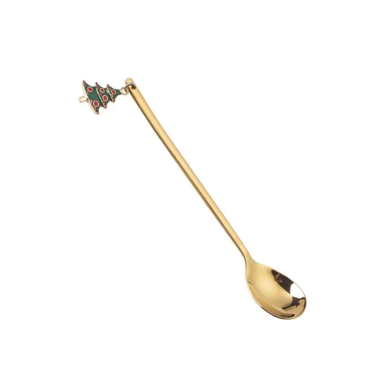 New Year  Stainless Steel Christmas Spoons Xmas Party Coffee Spoon with Christmas Pendant Christmas Decorations Noel Gift