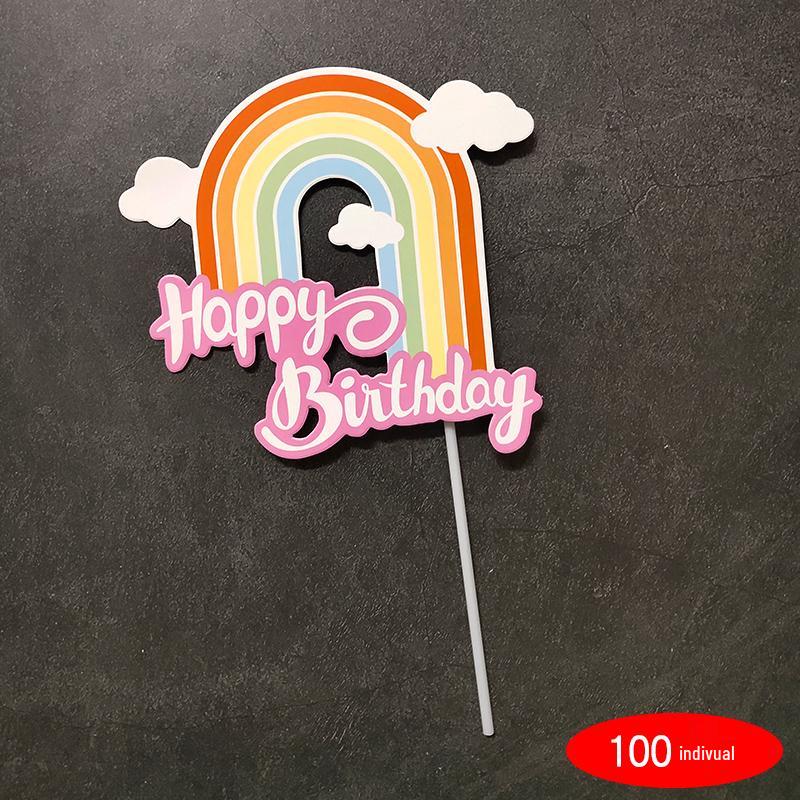 Large Rainbow Birthday Cake Toppers: Seven-Color Balloons, Love Hearts, Clouds, Stars Ornaments