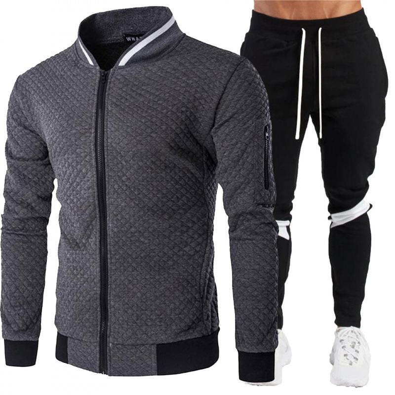 Spring Fashion Baseball Jersey Zipper Stand Up Collar Sweatshirt Jacket Men's Casual Cardigan Solid Color Set