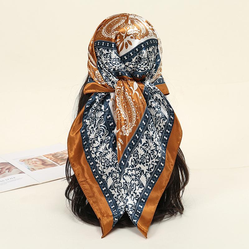 New Paisley Print Female Luxury Square Scarf for Women Silk Satin Shawl Muslim Hijab Fashion Soft Wrap Hair Band Ribbon Headband