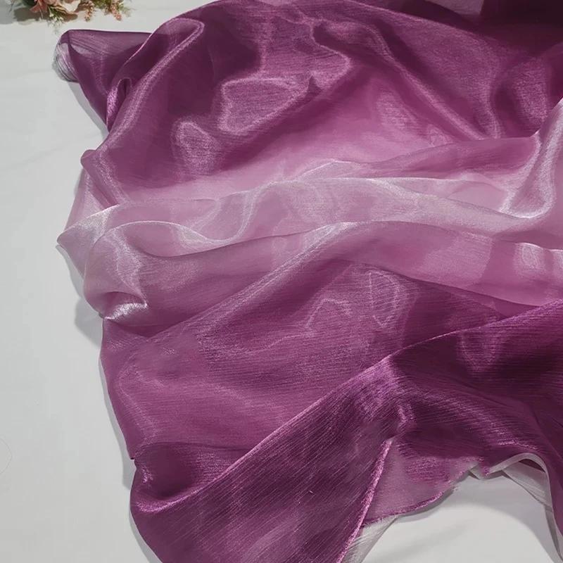 Wide 150cm Shiny Gradient Organza Fabric Glossy Thin Gauze Voile Fabric Diy Sewing Dress Hanfu Stage Costume Crafts Background