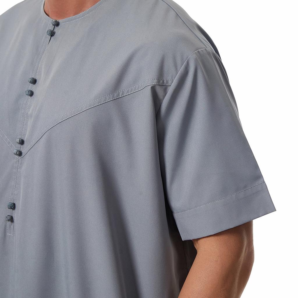 Men's Short Sleeve Muslim Robe Ethnic Style Traditional National Costume Loose Casual Long Gown Daily Wear Arabian Robe