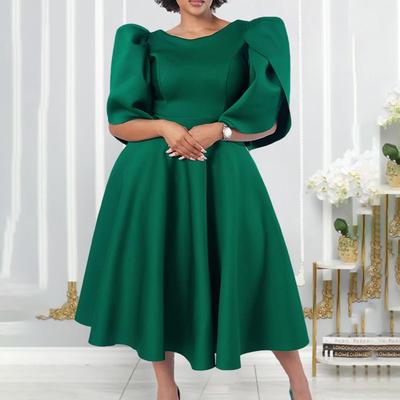 Herbst und Winter neue Mode mit Rundhalsausschnitt, temperamentvoll, elegant, hohe Taille, großer Schwingrock, Abendkleid, Afrikanisches Kleid