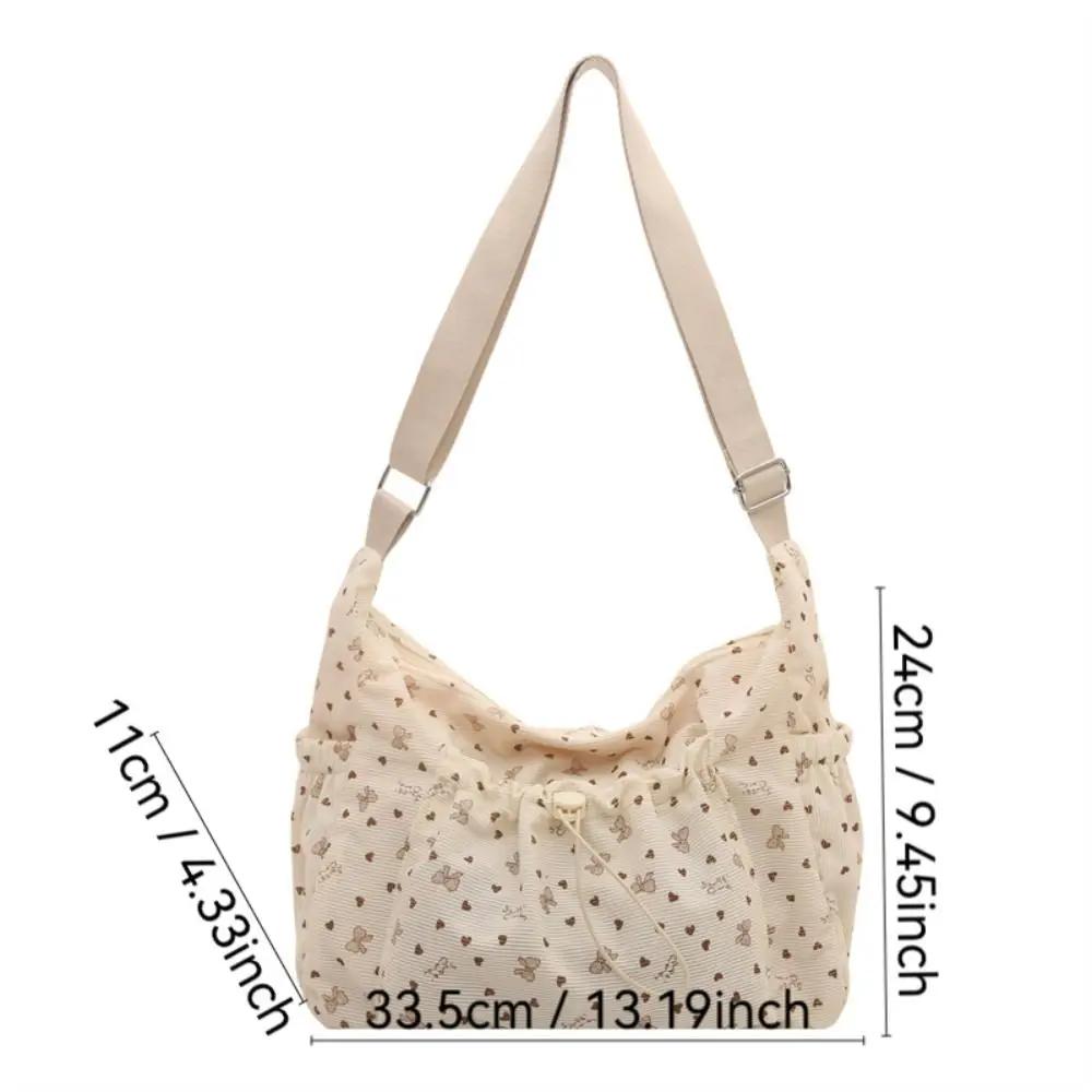 New Corduroy Crossbody Bag Polka Dot Large Capacity Shoulder Bag Butterfly Knot Tote Bag