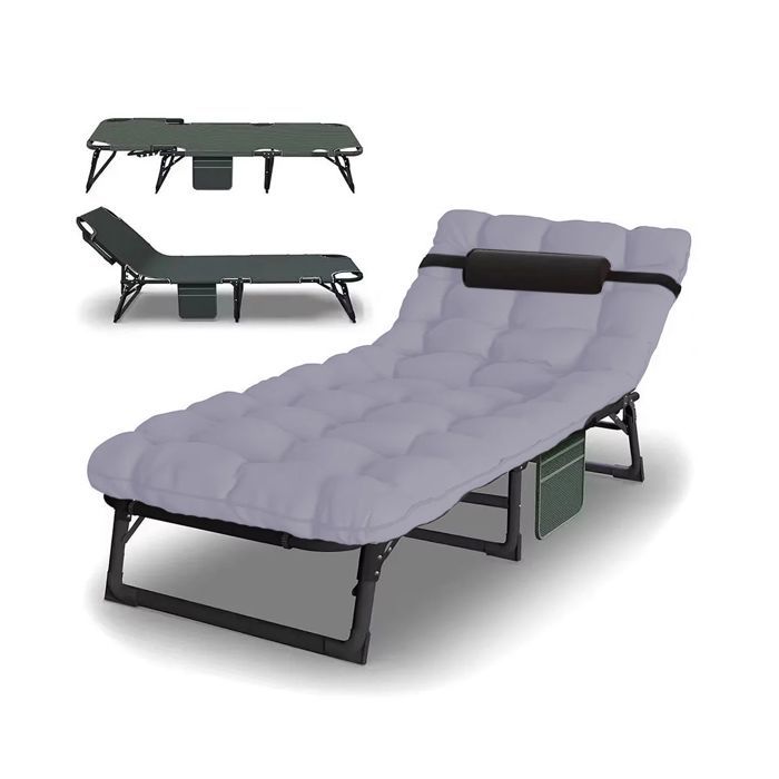 Chaise longue pliante - Divit KL3 - Matelas rembourré beige - Dossier 4 positions - Pliable