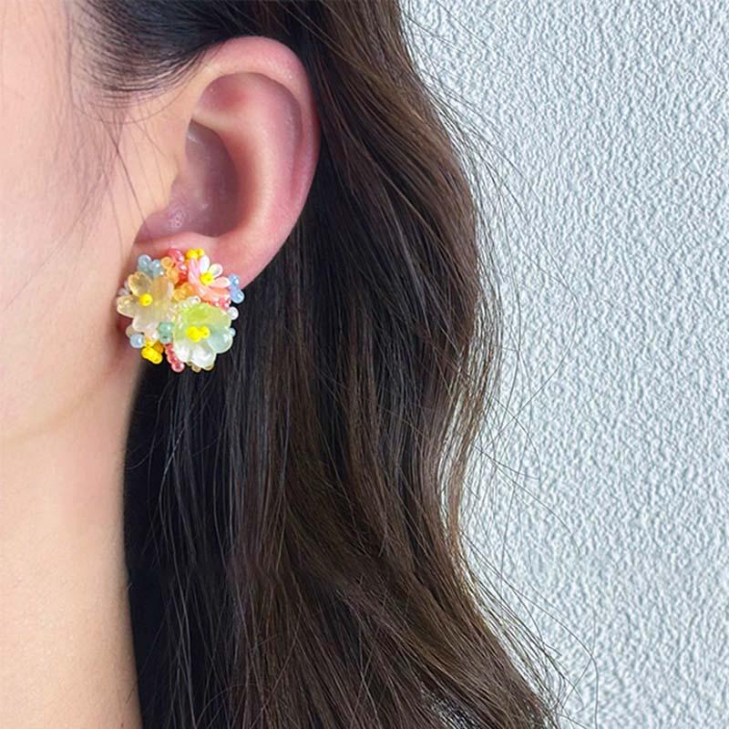 New Exquisite Colorful Flower Round Earrings for Women Romantic Beads Flower Earrings Sweet Fashion Ear Jewelry Accessories