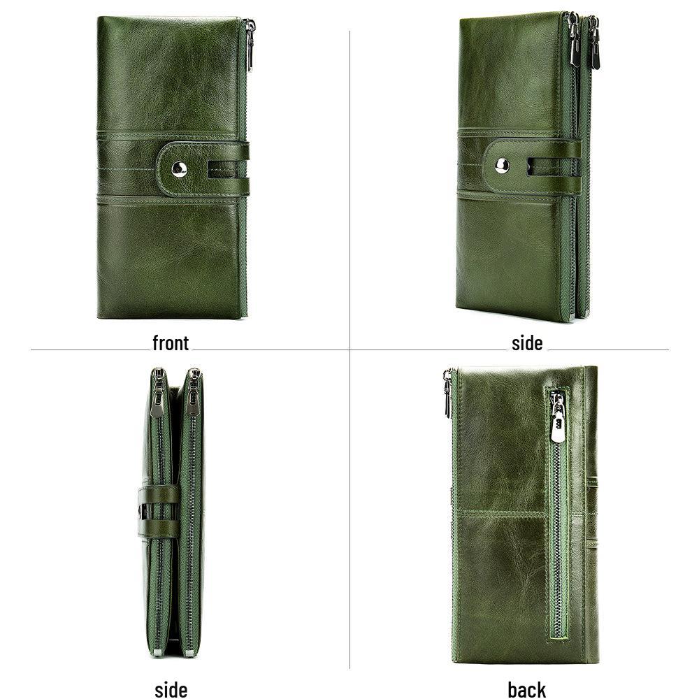 Marlonte Women's High-End Retro Leather Wallet & Clutch - Anti-Magnetic, Multifunctional Long Design in Top Layer Cowhide