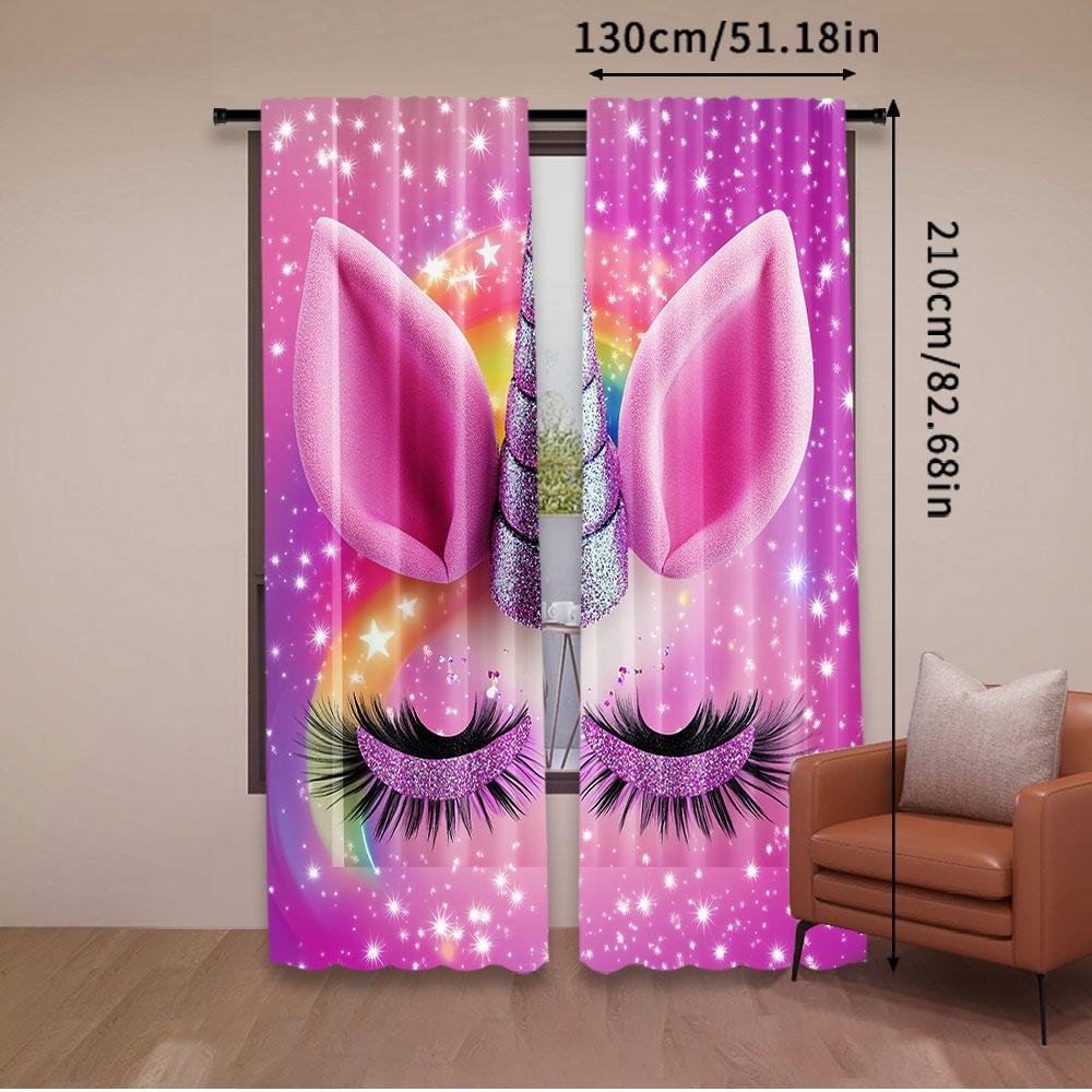 Set Of 2 Pink Unicorn Fantasy Curtains Vibrant Printed Design Suitable Bedroom Bathroom Living Room Dining Study Curtain Polyester Ideal For