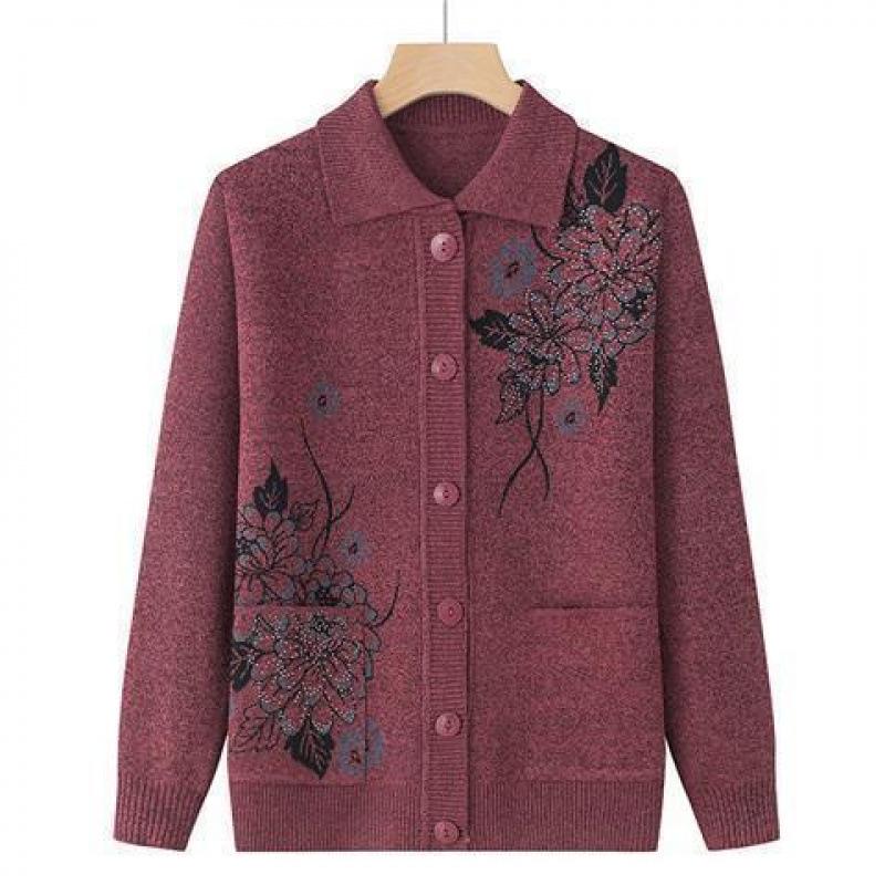 

Grandma s Cozy Knit Cardigan: Spring & Autumn Loose Long-Sleeved Sweater for Elderly Women 2XL for 110-120 Jin