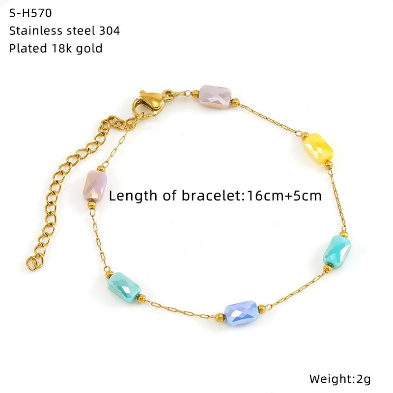 Titanium Steel Glazed Bead Pearl Bracelet, Sweet Crystal Natural Stone Colored Jewelry, High Sense Of Personality